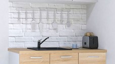 Set bucatarie GERMANIA 120 cm, 4 corpuri, 1 sertar, blat gros, sonoma + alb