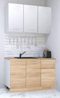 Set bucatarie GERMANIA 120 cm, 4 corpuri, 1 sertar, blat gros, sonoma + alb - 1