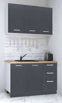Set bucatarie GERMANIA 120 cm, 4 corpuri, 3 sertare, blat gros, antracit - 1