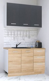 Set bucatarie GERMANIA 120 cm, 4 corpuri, 3 sertare, blat gros, sonoma + antracit - 1