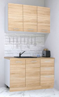 Set bucatarie GERMANIA 120 cm, 4 corpuri, 3 sertare, blat gros, sonoma - 1