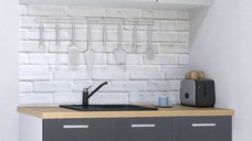 Set bucatarie GERMANIA 120 cm, 4 corpuri, blat gros, antracit + alb