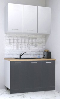 Set bucatarie GERMANIA 120 cm, 4 corpuri, blat gros, antracit + alb - 1