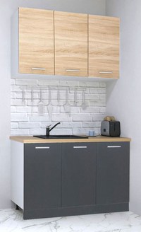 Set bucatarie GERMANIA 120 cm, 4 corpuri, blat gros, antracit + sonoma - 1