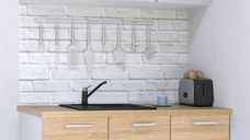 Set bucatarie GERMANIA 120 cm, 4 corpuri, blat gros, sonoma + alb