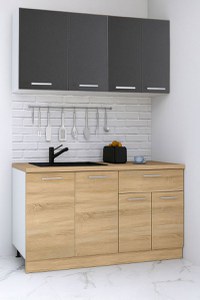 Set bucatarie GERMANIA 140 cm, 4 corpuri, 1 sertar, blat gros, sonoma + antracit - 1