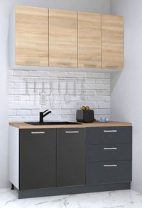 Set bucatarie GERMANIA 140 cm, 4 corpuri, 3 sertare, blat gros, antracit + sonoma - 1