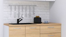 Set bucatarie GERMANIA 140 cm, 4 corpuri, 3 sertare, blat gros, sonoma + alb