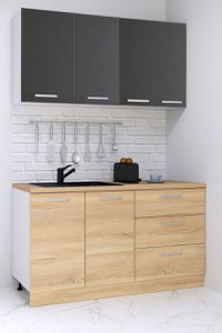 Set bucatarie GERMANIA 140 cm, 4 corpuri, 3 sertare, blat gros, sonoma + antracit - 1