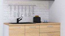 Set bucatarie GERMANIA 140 cm, 4 corpuri, 3 sertare, blat gros, sonoma + antracit