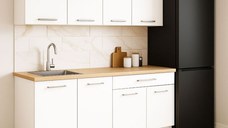 Set bucatarie GERMANIA 160 cm, 4 corpuri, 1 sertar, blat gros, alb