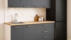 Set bucatarie GERMANIA 160 cm, 4 corpuri, 3 sertare, blat gros, antracit