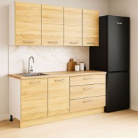 Set bucatarie GERMANIA 160 cm, 4 corpuri, 3 sertare, blat gros, sonoma - 1