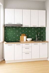 Set bucatarie GERMANIA 160 cm, 6 corpuri, 3 sertare, blat gros, alb - 1