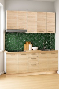 Set bucatarie GERMANIA 160 cm, 6 corpuri, 3 sertare, blat gros, sonoma - 1