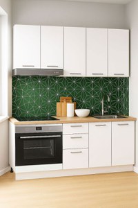 Set bucatarie GERMANIA 160 cm, 6 corpuri, corp cuptor, 3 sertare, blat gros, alb - 1