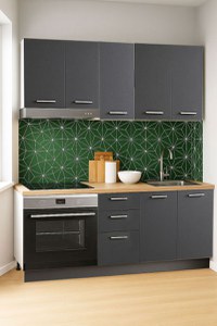 Set bucatarie GERMANIA 160 cm, 6 corpuri, corp cuptor, 3 sertare, blat gros, antracit - 1