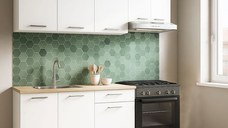 Set bucatarie GERMANIA 180 cm, 5 corpuri, 1 sertar, blat gros, alb