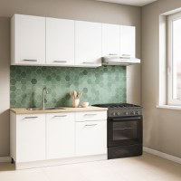 Set bucatarie GERMANIA 180 cm, 5 corpuri, 1 sertar, blat gros, alb - 1