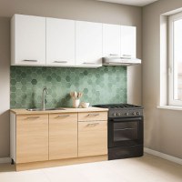 Set bucatarie GERMANIA 180 cm, 5 corpuri, 1 sertar, blat gros, sonoma + alb - 1