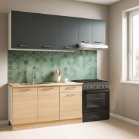 Set bucatarie GERMANIA 180 cm, 5 corpuri, 1 sertar, blat gros, sonoma + antracit - 1