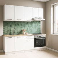 Set bucatarie GERMANIA 180 cm, 6 corpuri, corp cuptor, 1 sertar, blat gros, alb - 1