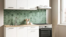 Set bucatarie GERMANIA 180 cm, 6 corpuri, corp cuptor, 1 sertar, blat gros, alb