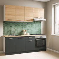 Set bucatarie GERMANIA 180 cm, 6 corpuri, corp cuptor, 1 sertar, blat gros, antracit + sonoma - 1