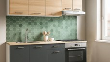 Set bucatarie GERMANIA 180 cm, 6 corpuri, corp cuptor, 1 sertar, blat gros, antracit + sonoma