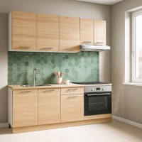 Set bucatarie GERMANIA 180 cm, 6 corpuri, corp cuptor, 1 sertar, blat gros, sonoma - 1