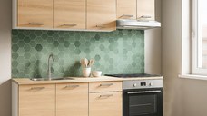 Set bucatarie GERMANIA 180 cm, 6 corpuri, corp cuptor, 1 sertar, blat gros, sonoma