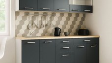 Set bucatarie GERMANIA 200 cm, 6 corpuri, 4 sertare, blat gros, antracit