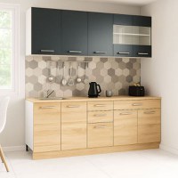 Set bucatarie GERMANIA 200 cm, 6 corpuri, 4 sertare, blat gros, sonoma + antracit - 1