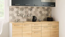 Set bucatarie GERMANIA 200 cm, 6 corpuri, 4 sertare, blat gros, sonoma + antracit