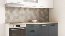 Set bucatarie GERMANIA 200 cm, 6 corpuri, corp cuptor, 3 sertare, blat gros, antracit + alb