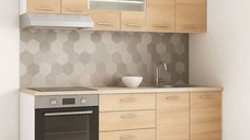 Set bucatarie GERMANIA 200 cm, 6 corpuri, corp cuptor, 3 sertare, blat gros, sonoma