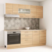 Set bucatarie GERMANIA 200 cm, 6 corpuri, corp cuptor, 3 sertare, blat gros, sonoma - 1