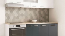 Set bucatarie GERMANIA 200 cm, 6 corpuri, corp cuptor, blat gros, antracit + alb