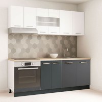 Set bucatarie GERMANIA 200 cm, 6 corpuri, corp cuptor, blat gros, antracit + alb - 1