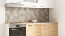 Set bucatarie GERMANIA 200 cm, 6 corpuri, corp cuptor, blat gros, sonoma + alb