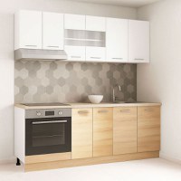 Set bucatarie GERMANIA 200 cm, 6 corpuri, corp cuptor, blat gros, sonoma + alb - 1