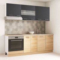 Set bucatarie GERMANIA 200 cm, 6 corpuri, corp cuptor, blat gros, sonoma + antracit - 1