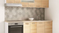 Set bucatarie GERMANIA 200 cm, 6 corpuri, corp cuptor, blat gros, sonoma