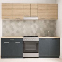 Set bucatarie GERMANIA 220 cm, 5 corpuri, 1 sertar, blat gros, antracit + sonoma - 1