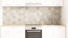 Set bucatarie GERMANIA 220 cm, 6 corpuri, corp cuptor, 1 sertar, blat gros, alb