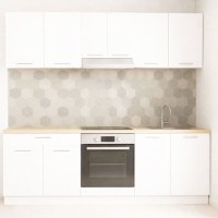 Set bucatarie GERMANIA 220 cm, 6 corpuri, corp cuptor, 1 sertar, blat gros, alb - 1