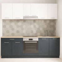 Set bucatarie GERMANIA 220 cm, 6 corpuri, corp cuptor, 1 sertar, blat gros, antracit + alb - 1