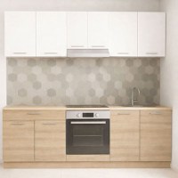 Set bucatarie GERMANIA 220 cm, 6 corpuri, corp cuptor, 1 sertar, blat gros, sonoma + alb - 1