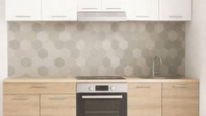 Set bucatarie GERMANIA 220 cm, 6 corpuri, corp cuptor, 1 sertar, blat gros, sonoma + alb