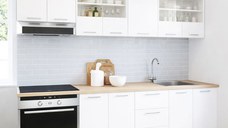 Set bucatarie GERMANIA 220 cm, 8 corpuri, corp cuptor, 3 sertare, blat gros, alb